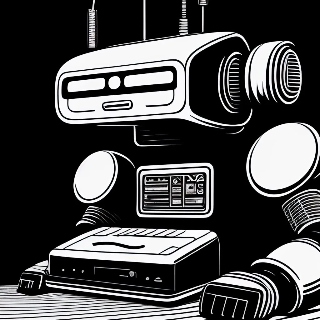 one line drawing of robot playing electronic music
