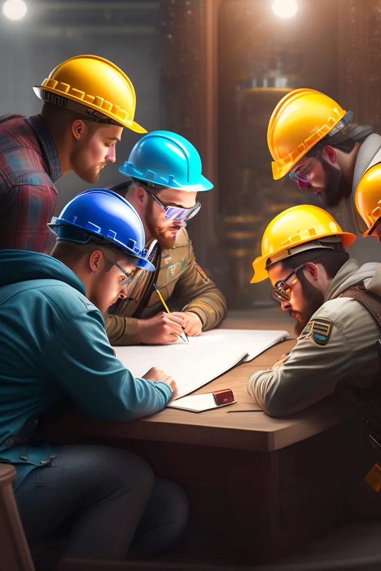 a hyper-realistic photo of a group of engineers writing text