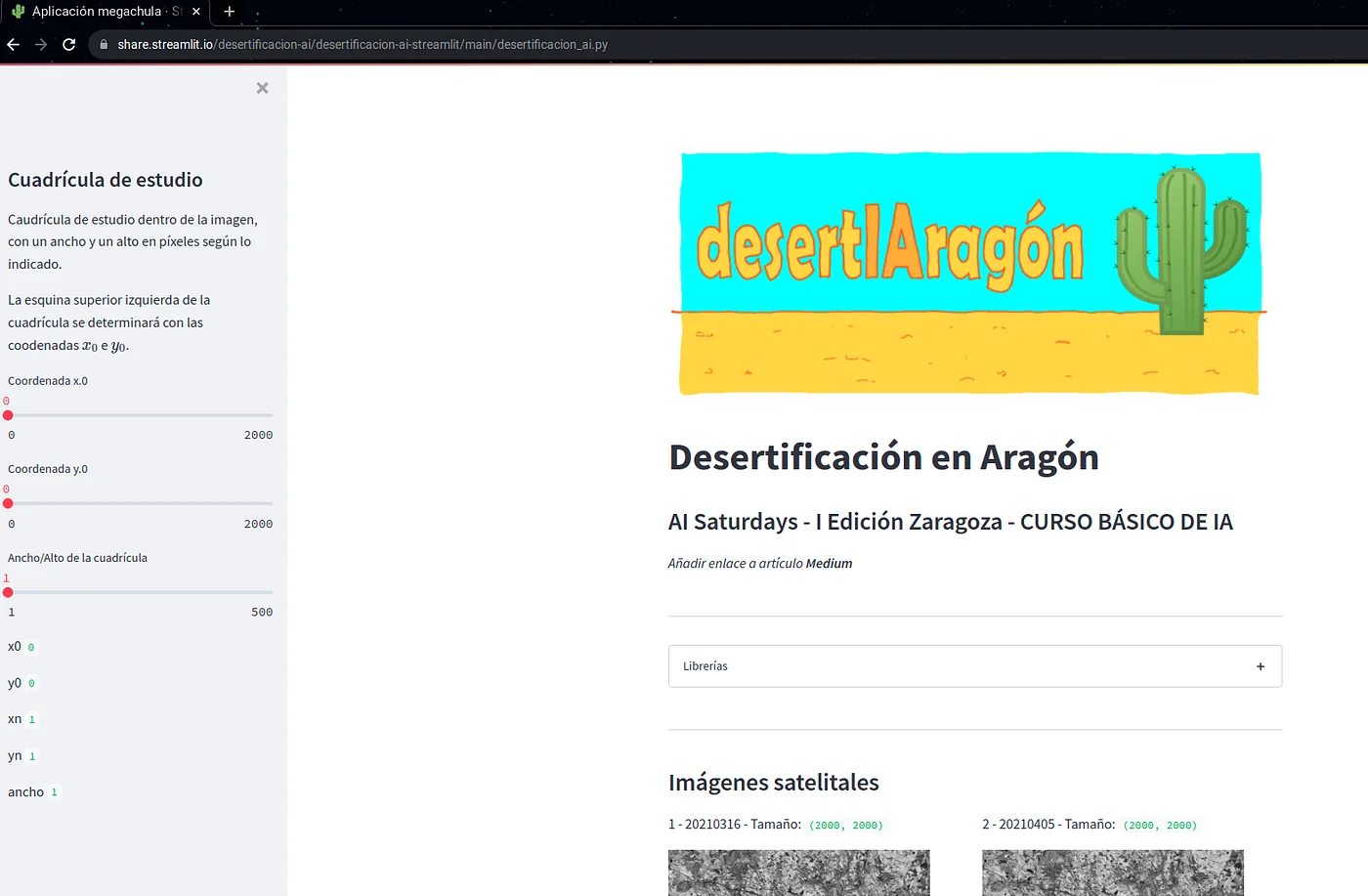 Screenshot of the Streamlit website to show calculated images. Source: Own