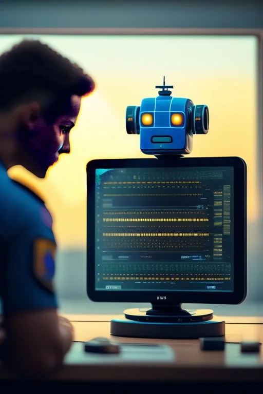 robot programming in python with human, digital painting.