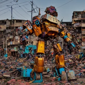 robot fighting garbage