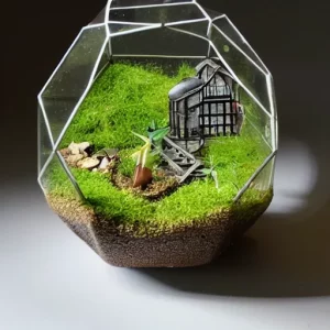 pecera con una casa ecológica autosostenible