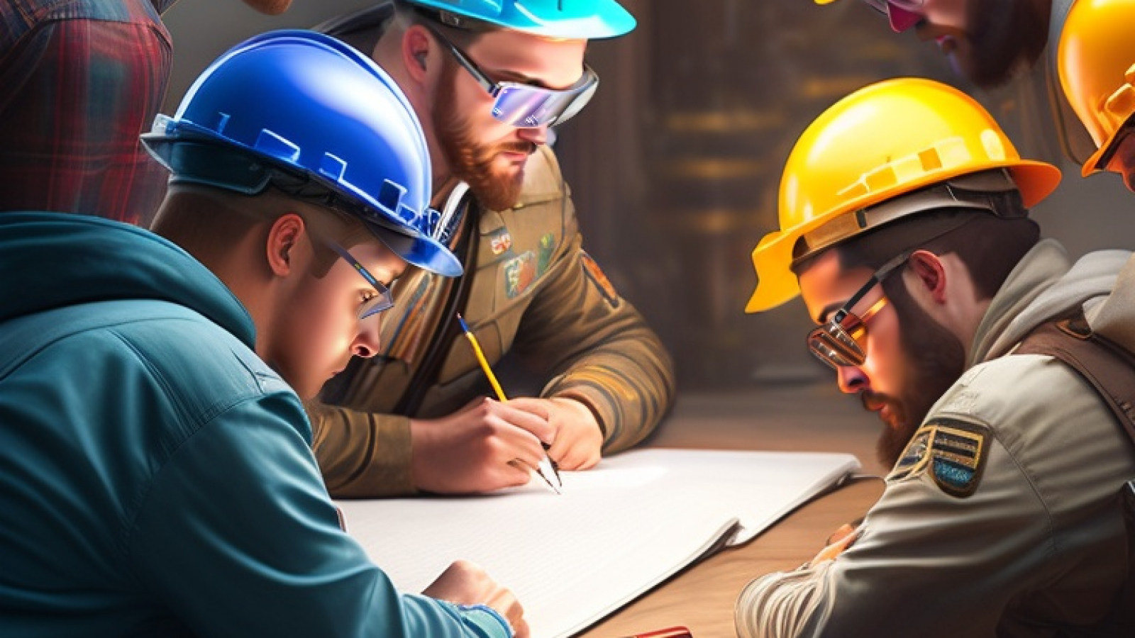 a hyper-realistic photo of a group of engineers writing text