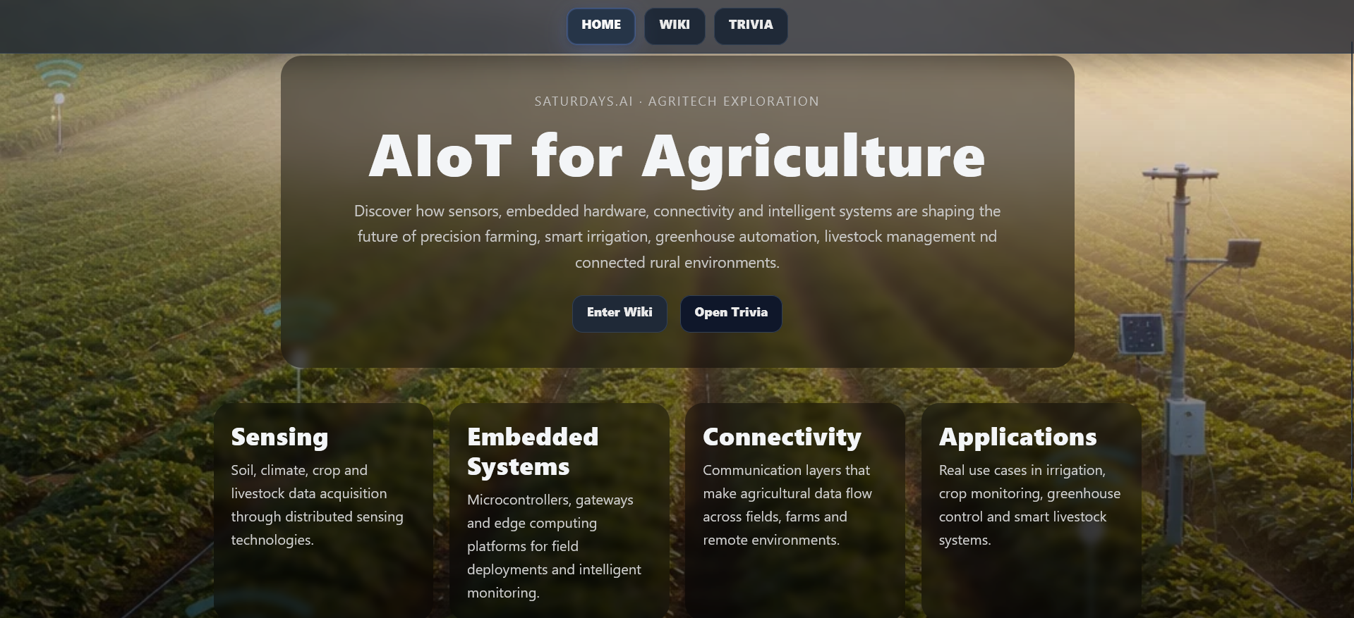Vista destacada de la AIoT Agriculture Wiki de Saturdays.AI